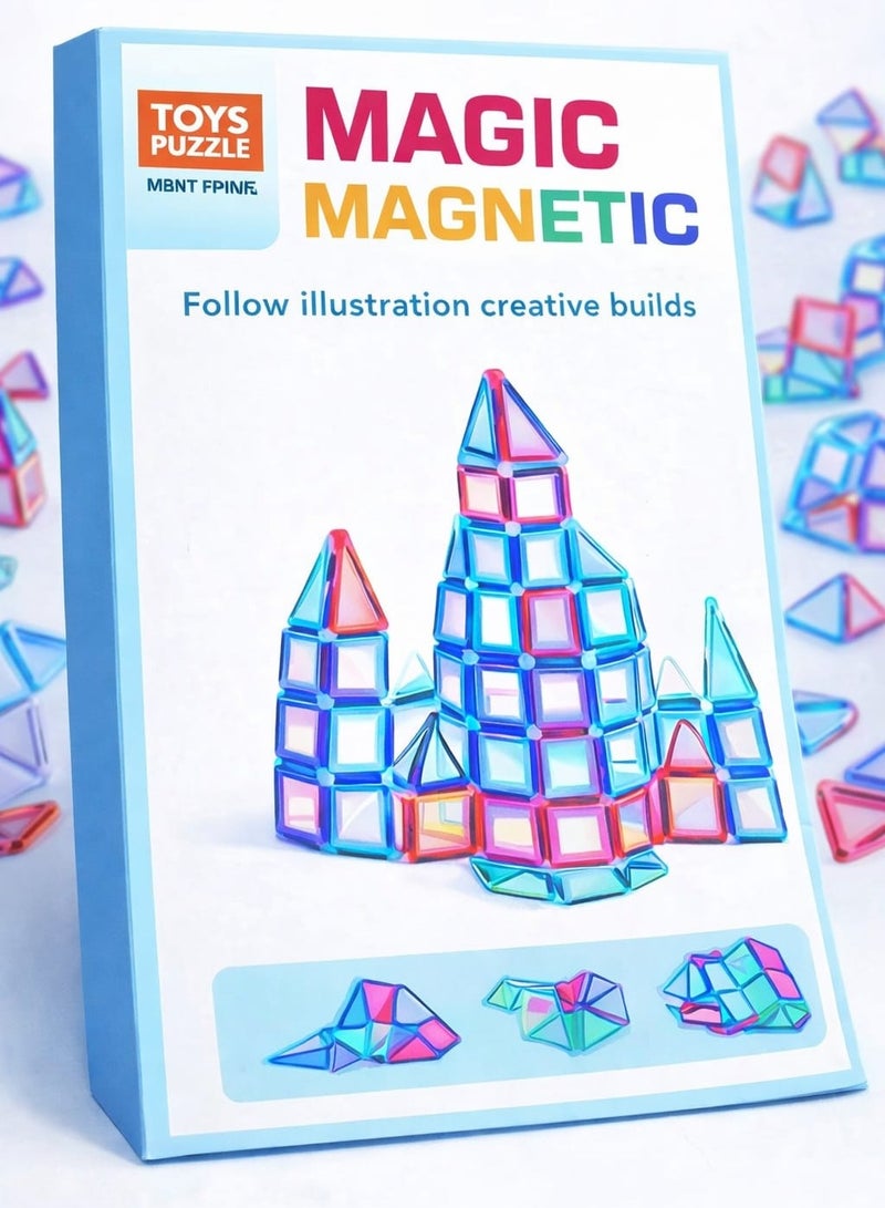 Magnetic Tiles (70 pieces) Kids STEM Magnet Toys for Toddler Magnetic Blocks Building Preschool Learning Sensory Montessori Toys for 3+ Year Old Boys and Girls, Safe Creativity Toddler Kids - Image 2